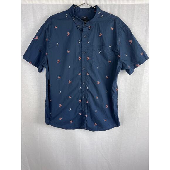 Prana Shirt Broderick Slim Fit Short Sleeve Palm Shark Novelty Summer Vacation - Picture 1 of 5